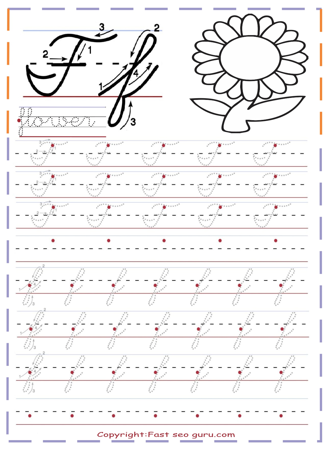 cursive handwriting tracing worksheets for practice letter F